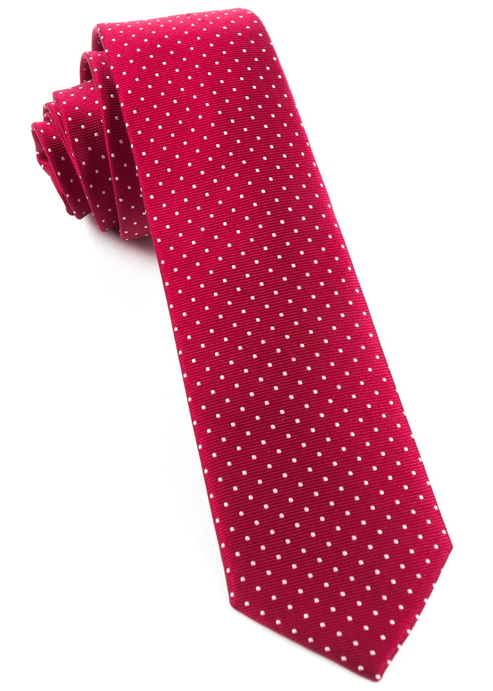 Dark Coral Red Tie with Silver Dots 