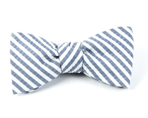 Silk Seersucker Stripe Midnight Navy Bow Tie featured image