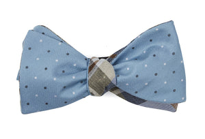 Suited Polka Plaid Steel Blue Bow Tie