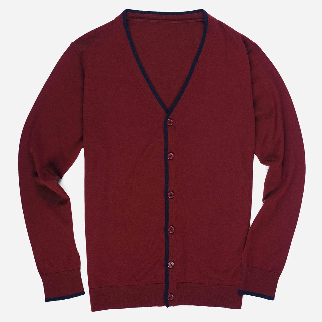 Perfect Tipped Merino Wool Cardigan Burgundy Sweater | Wool Sweaters ...