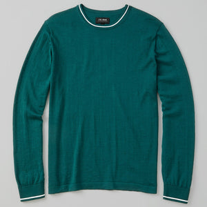 Perfect Tipped Merino Wool Crewneck Green Sweater featured image