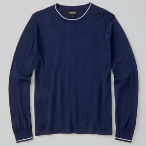 Perfect Tipped Merino Wool Crewneck Navy Sweater featured image