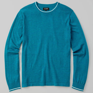 Perfect Tipped Merino Wool Crewneck Teal Sweater featured image