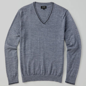 Perfect Tipped Merino Wool V-Neck Heather Grey Sweater featured image