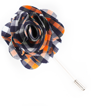 Sound Plaid Navy Lapel Flower