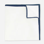 White Cotton With Border Navy Pocket Square