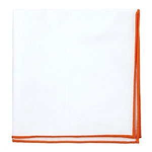 White Cotton With Border Tangerine Pocket Square