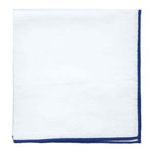 White Cotton With Border Royal Blue Pocket Square