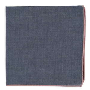 Bhldn Denim Chambray With Border Blush Pink Pocket Square