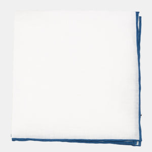 White Linen With Rolled Border Slate Blue Pocket Square featured image
