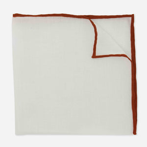 White Linen With Rolled Border Copper Pocket Square