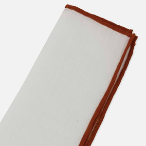 White Linen With Rolled Border Copper Pocket Square