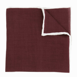 Linen with White Border Burgundy Pocket Square