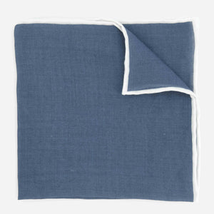 Linen with White Border Denim Blue Pocket Square