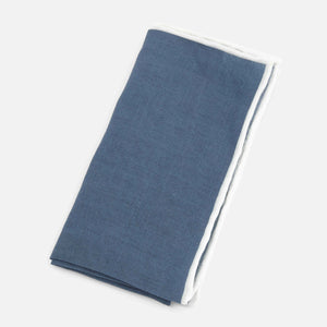 Linen With White Border Denim Blue Pocket Square | Linen Pocket Squares ...