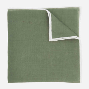 Linen with White Border Olive Green Pocket Square featured image