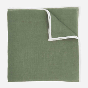 Linen with White Border Olive Green Pocket Square