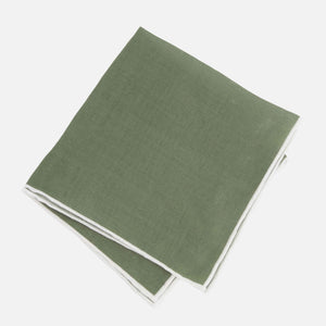 Linen with White Border Olive Green Pocket Square alternated image 2