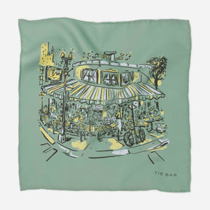 Hometown Chicago Cafe Scene Sage Green Pocket Square featured image