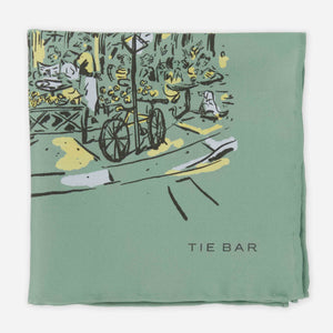 Hometown Chicago Cafe Scene Sage Green Pocket Square alternated image 3