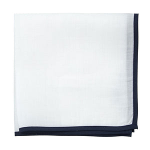 White Linen With Border Navy Pocket Square featured image