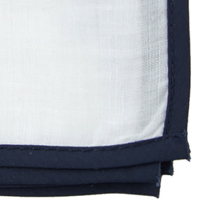 White Linen With Border Navy Pocket Square alternated image 1