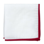 White Linen With Border Red Pocket Square