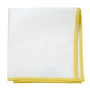 White Linen With Border Yellow Pocket Square