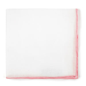 White Linen With Rolled Border Pink Pocket Square featured image