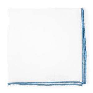 White Linen With Rolled Border Light Blue Pocket Square featured image