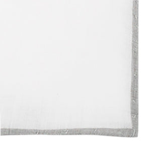 White Linen With Rolled Border Silver Pocket Square