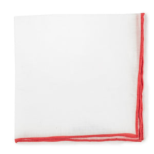 White Linen With Rolled Border Persimmon Red Pocket Square featured image
