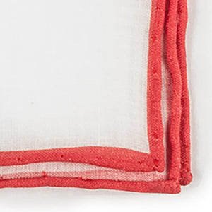 White Linen With Rolled Border Persimmon Red Pocket Square alternated image 1