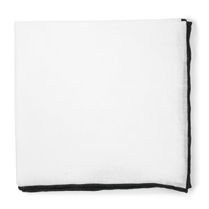 White Linen With Rolled Border Black Pocket Square