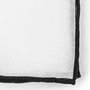 White Linen With Rolled Border Black Pocket Square alternated image 1