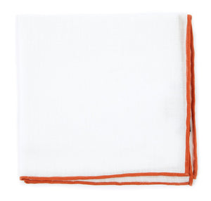 White Linen With Rolled Border Burnt Orange Pocket Square