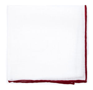 White Linen With Rolled Border Burgundy Pocket Square featured image