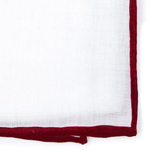 White Linen With Rolled Border Burgundy Pocket Square alternated image 2