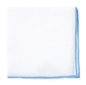 White Linen With Rolled Border Sky Blue Pocket Square featured image