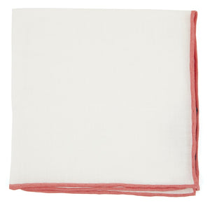 White Linen With Rolled Border Coral Pocket Square featured image