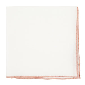 White Linen With Rolled Border Peach Pocket Square