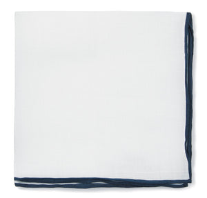 Bhldn White Linen With Rolled Border Navy Pocket Square | Linen Pocket ...