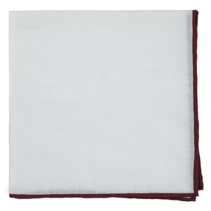 Bhldn White Linen With Rolled Border Black Cherry Pocket Square