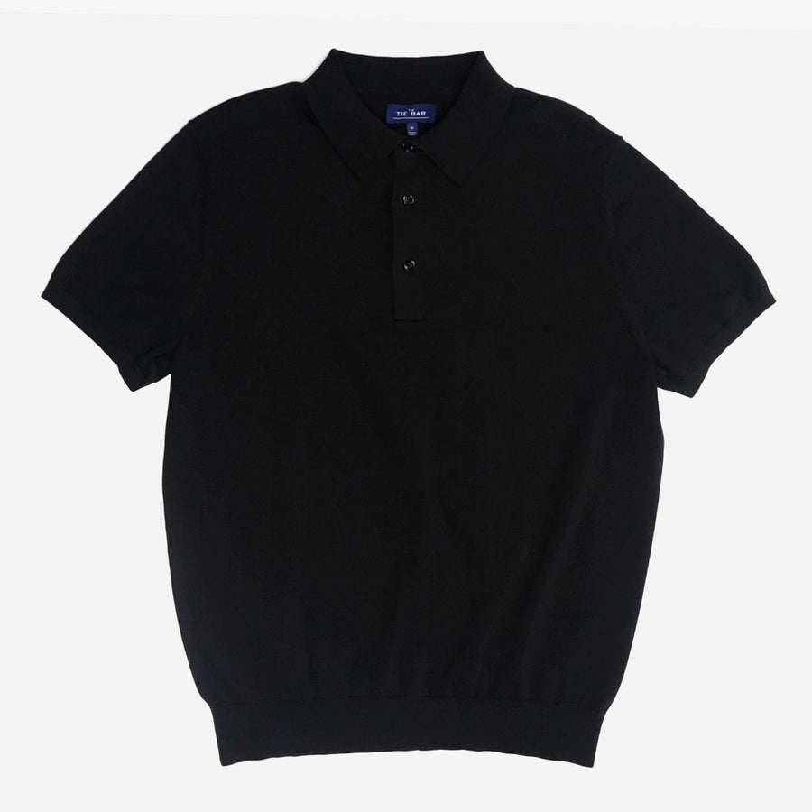 Solid Cotton Sweater Black Polo | Cotton Polos | Tie Bar