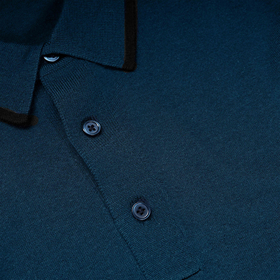 Perfect Tipped Merino Wool Deep Teal Polo | Wool Sweaters | Tie Bar