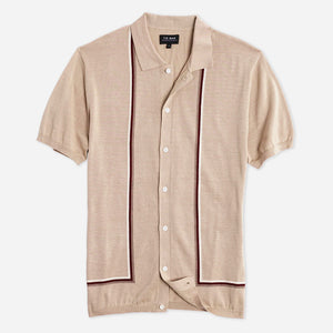 Full Placket Border Stripe Camel Polo