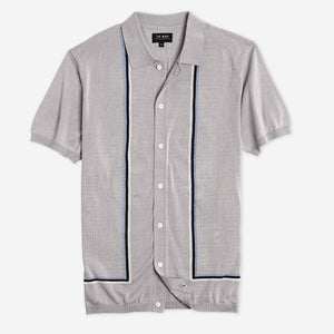 Full Placket Border Stripe Grey Polo