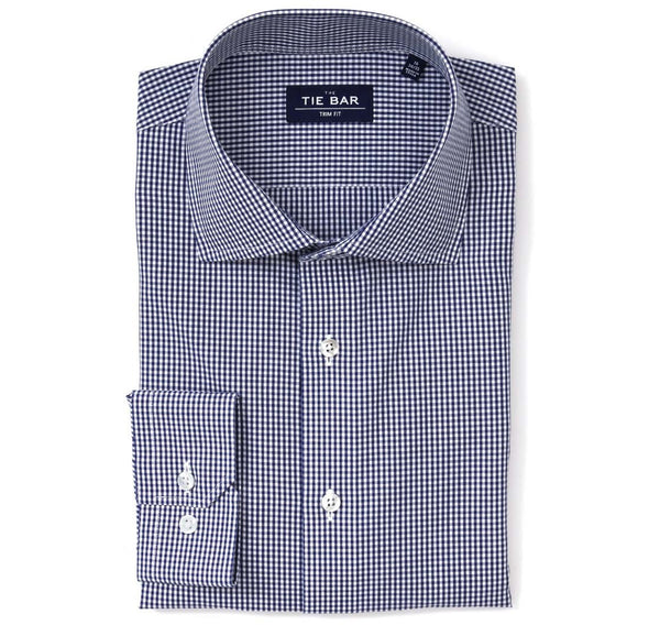 Petite Gingham Navy Non-iron Dress Shirt | Cotton Shirts | Tie Bar