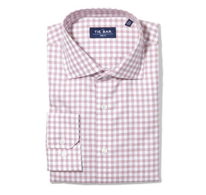 Heathered Gingham Washed Burgundy Non-Iron Dress Shirt