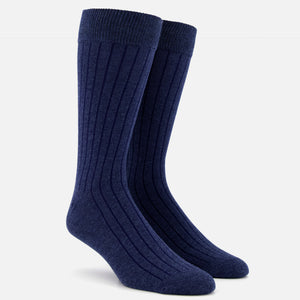 Wide Ribbed Heather Navy Dress Socks